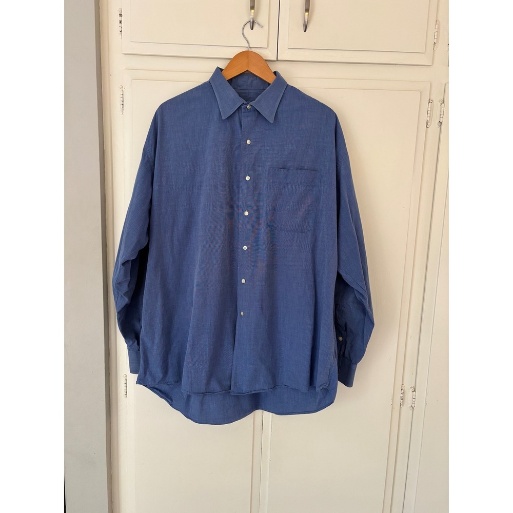 Gitman Bros Nordstrom Mens Blue End-on-End Long Sleeve Button Down Shirt 17.5 35